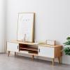 WOLWES TV Console Table Bamboo TV Cabinet Low Entertainment Center Narrow Media Console TV Stand for Living Room, Bedroom (Color : White, Size : 55.1in-no Drawer) view 1
