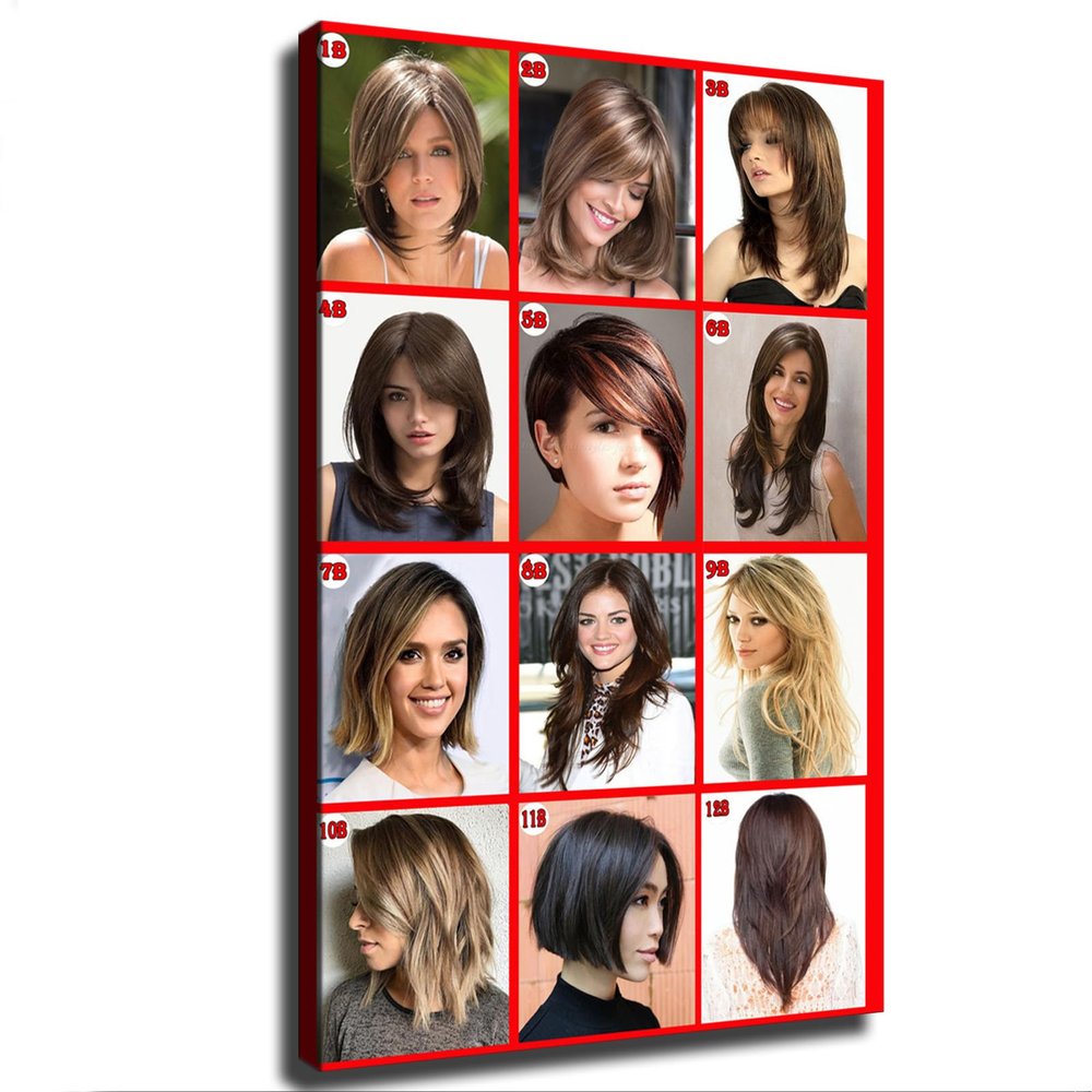 Barbershop Wall Decoration Poster Hairstyle Poster Salon Poster Women's Long Hair Poster Women's Haircut Poster Canvas Painting Wall Art Poster for Bedroom Living Room Decor (0812inch,Unframed)