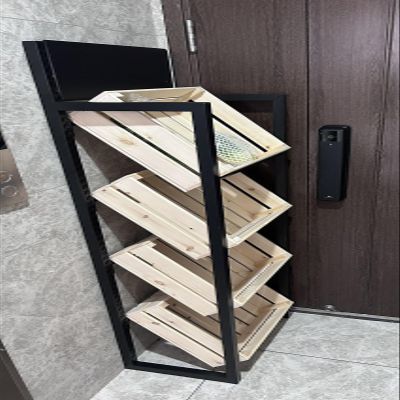 4 Shelf Fruit Vegetable Storage Standing Organizer Wooden, Adjustable Shelving Unit Display For Kitchen/Convenience Store/Pantry, Space Saving Storage Rack (Color : Wooden)