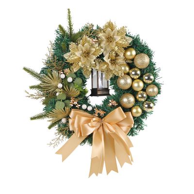 Golden Christmas Ball, Pine Needle Garland, Christmas Garland, Window, Rattan Door Hanging Decoration