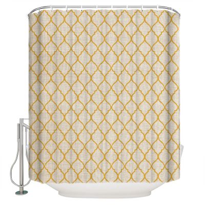 Shower Curtain, Rustic Moroccan Geometric Quatrefoil Yellow Lattice Washable Shower Curtain with Hooks Bath Decor Fabric Shower Curtains for Bathroom, Hotel, Stalls, Bathtubs, 60x72 in