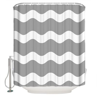 Shower Curtain, Grey Wavy Stripes Washable Shower Curtain with Hooks Bath Decor Fabric Shower Curtains for Bathroom, Hotel, Stalls, Bathtubs, 36x72 in