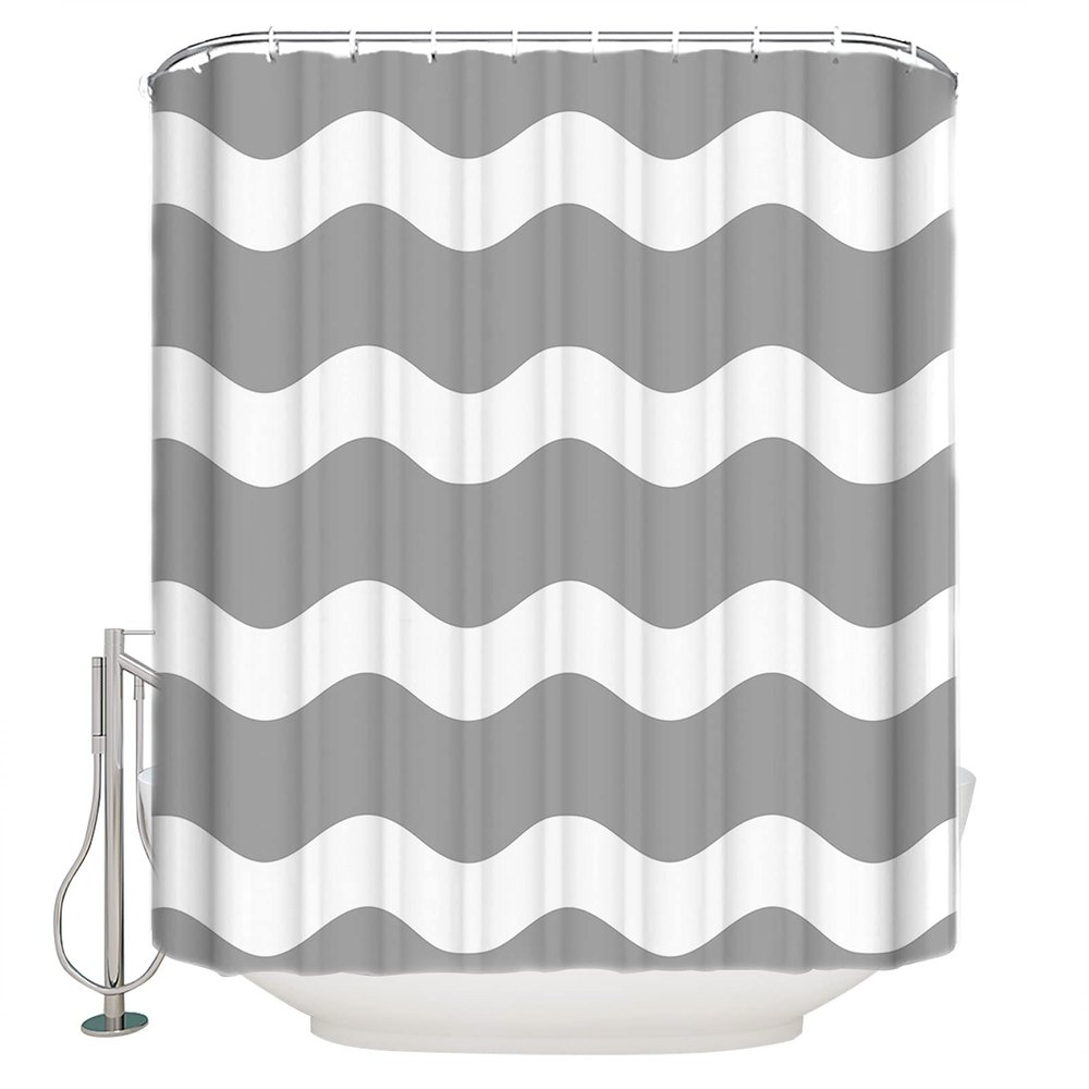Shower Curtain, Grey Wavy Stripes Washable Shower Curtain with Hooks Bath Decor Fabric Shower Curtains for Bathroom, Hotel, Stalls, Bathtubs, 36x72 in