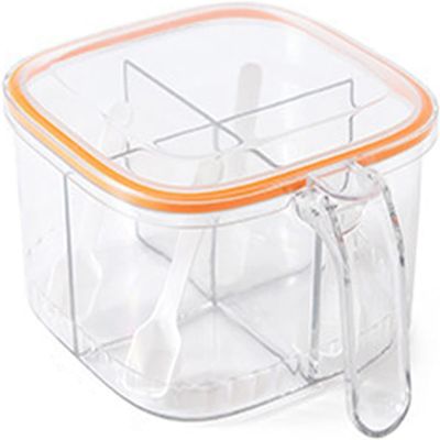 MAYABI seasoning box,condiment holder, Clear Seasoning Box,4 Compartments Spice Jar,Seasoning Jars With Lid And Spoon,Moisture proof Transparent Spice Containers For Seasonings Green (Color : Orange)