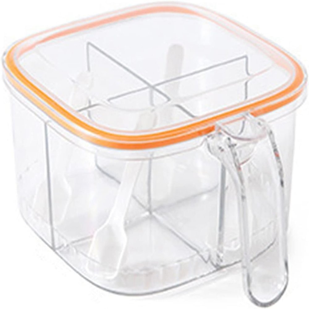 MAYABI seasoning box,condiment holder, Clear Seasoning Box,4 Compartments Spice Jar,Seasoning Jars With Lid And Spoon,Moisture proof Transparent Spice Containers For Seasonings Green (Color : Orange)
