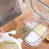 MAYABI seasoning box,condiment holder, Clear Seasoning Box,4 Compartments Spice Jar,Seasoning Jars With Lid And Spoon,Moisture proof Transparent Spice Containers For Seasonings Green (Color : Orange) view 4