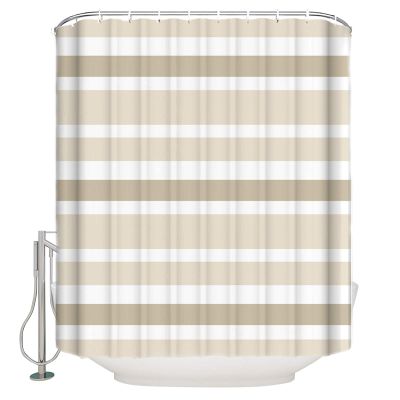 Shower Curtain, Beige Brown White Stripe Washable Shower Curtain with Hooks Bath Decor Fabric Shower Curtains for Bathroom, Hotel, Stalls, Bathtubs, 66x72 in
