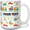 Bouncing Brick Designs Personalized Mug for Kids - Vehicles - Custom Name/Text, Ceramic Hot Chocolate/Cocoa/Coffee Cup for Boys, Birthday/Christmas/Holiday Gift - 15 oz, White Handle view 1