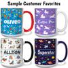 Bouncing Brick Designs Personalized Mug for Kids - Vehicles - Custom Name/Text, Ceramic Hot Chocolate/Cocoa/Coffee Cup for Boys, Birthday/Christmas/Holiday Gift - 15 oz, White Handle view 3