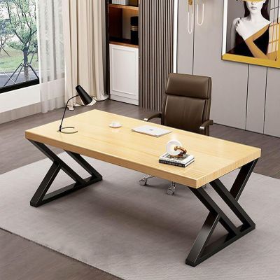 SUBVERS Modern Simple Natural Solid Wood Thick Computer Table Study Writing Desk Metal Frame Space Saving Executive Desk Workstation for Home Office(140x70x75cm(55x27x29in), Wood)