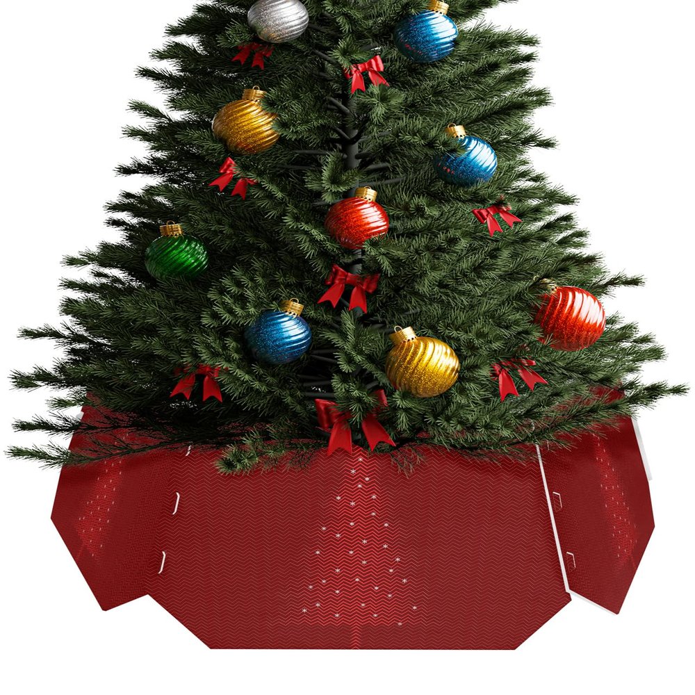 Christmas Tree Collar Tree Box Stand Cover,Christmas Artificial/Pencil/Silm/Skinny Tree Ring 6 Packs Collapsible Tree Skirt for Christmas Xmas Tree,Modern Minimalist Xmas Tree Red Stripes 14.5"x10"