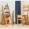 4 Tier Folding Step Stool Creative Transforming Fold Up Library Steps Step Ladder Chair Kitchen Office Use Multifunctional 2-in-1 Portable Wood Stepladder view 2