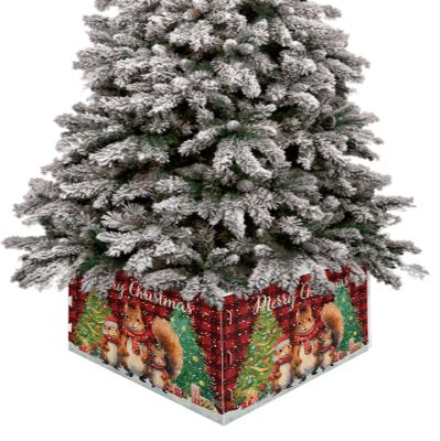Christmas Tree Collar Tree Box Stand Cover,Christmas Squirrel Artificial/Pencil/Silm/Skinny Tree Ring 4 Packs Collapsible Tree Skirt for Christmas Xmas Tree,Shabby Chic Buffalo Plaid Red 17"x10"
