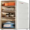 Bathroom Floor Cabinet Storage 4-Tier Slim Toilet Paper Storage Cabinet with Clear Drawers and Casters Large Capacity Narrow Vertical Dresser Tower for Small Spaces Gaps, Space Saving view 1