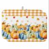 Thanksgiving Pumpkin Dish Drying Mat for Kitchen Counter, Orange Plaid Sunflower Leaves Absorbent Reversible Dish Drainer Rack Mats for Coffee Bar Mats 16''x18'' 2 PCS view 1