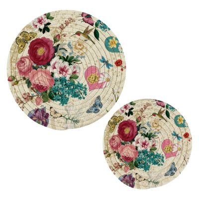 ALAZA Beautiful Flowers with Butterflies Hummingbirds PotHolders Trivets Set Cotton Hot Pot Holders Set Farmhouse Coasters,Hot Pads,Hot Mats for Kitchen Counter Decorative