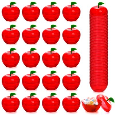 Cididu 50 Pcs Plastic Apple Container, Christmas Small Candy Container, Red Apple Shaped Candy Toy Filling Jars with lid, Treat Gift Boxes for Teacher Appreciation Party Favor Back to School Gift
