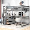 Full Size Loft Bed with Desk Wood Loft Bed Frame with Shelves, and 2 Built-in Drawers,Space-Saving Furniture for Teen bedrooms (Grey@Q) view 1