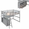 Full Size Loft Bed with Desk Wood Loft Bed Frame with Shelves, and 2 Built-in Drawers,Space-Saving Furniture for Teen bedrooms (Grey@Q) view 2