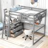 Full Size Loft Bed with Desk Wood Loft Bed Frame with Shelves, and 2 Built-in Drawers,Space-Saving Furniture for Teen bedrooms (Grey@Q) view 4