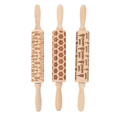 3Pcs Rolling Pin Christmas Rolling Pin Rolling Pin for Baking Wooden Embossed Rolling Pin Cute Christmas Pattern Engraved Embossing Rolling Pin for Baking Embossed biscuits