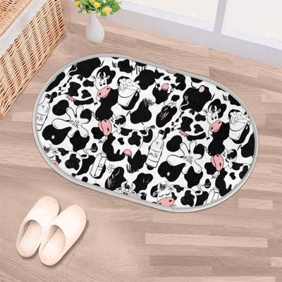 Tavisto Cute Cow Bathroom Rug Mat Memory Foam Soft Plush Area Rug Non-Slip Absorbent Oval Rug for Bedroom Bathroom Bathtub Shower (Oval, 4060cm)