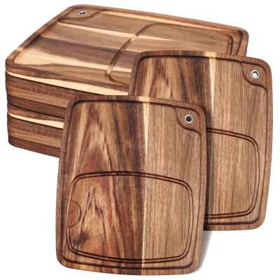 Uiifan 10 Pcs Steak Plates with Juice Channel Wooden Steak Board Set Acacia Cutting Serving Board for Home Serving Eating Meat Dishes Snack Dessert, 13 x 11 x 0.6 Inch
