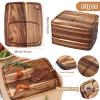 Uiifan 10 Pcs Steak Plates with Juice Channel Wooden Steak Board Set Acacia Cutting Serving Board for Home Serving Eating Meat Dishes Snack Dessert, 13 x 11 x 0.6 Inch view 2