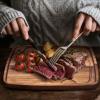 Uiifan 10 Pcs Steak Plates with Juice Channel Wooden Steak Board Set Acacia Cutting Serving Board for Home Serving Eating Meat Dishes Snack Dessert, 13 x 11 x 0.6 Inch view 4