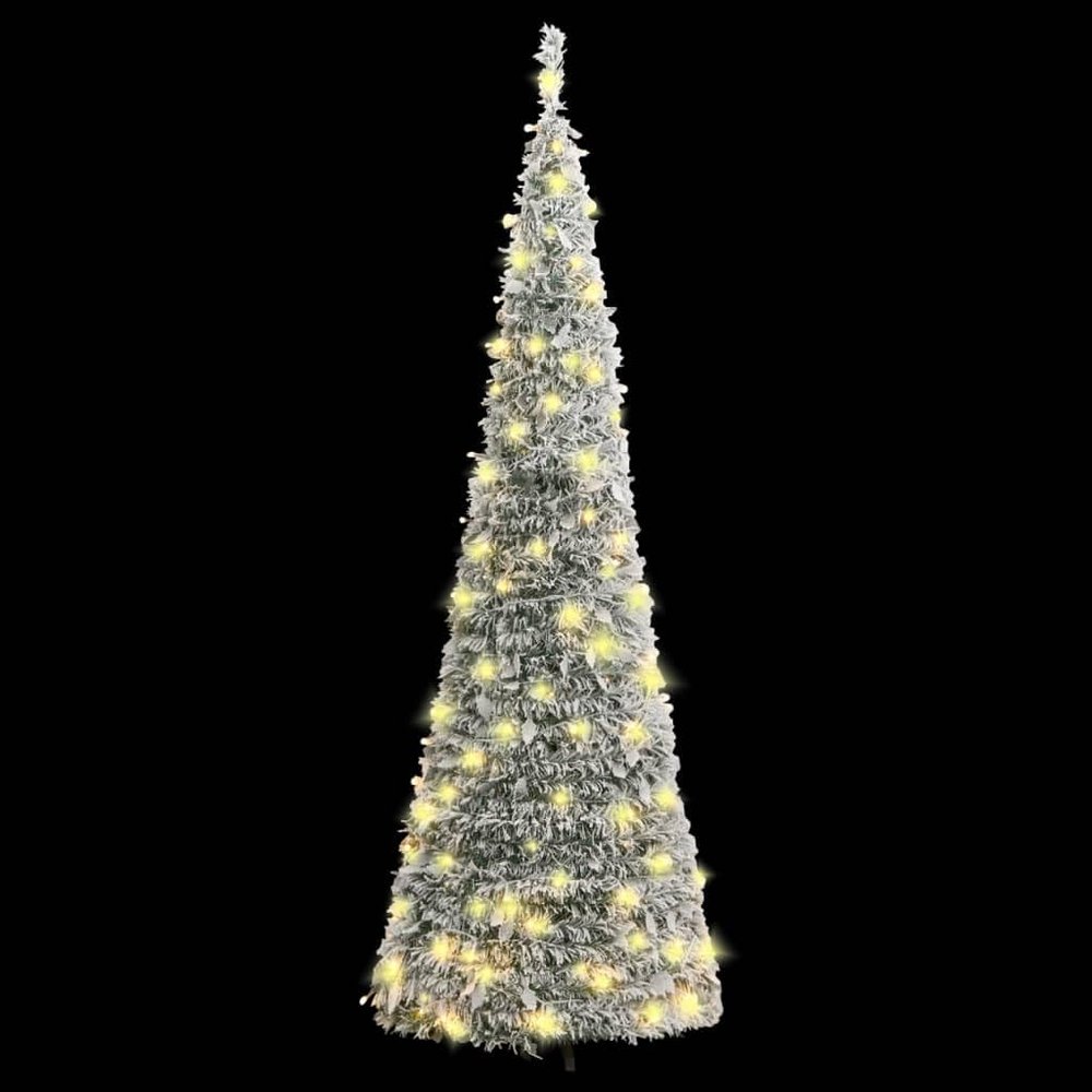 CUMYZO Artificial Christmas Tree Pop-up Flocked Snow 100 LEDs 59.1",Home & Garden Decor Seasonal & Holiday Decorations Christmas Trees