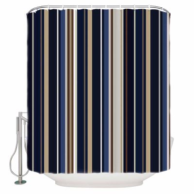 Shower Curtain, Blue Brown Stripes Washable Shower Curtain with Hooks Bath Decor Fabric Shower Curtains for Bathroom, Hotel, Stalls, Bathtubs, 72x78 in