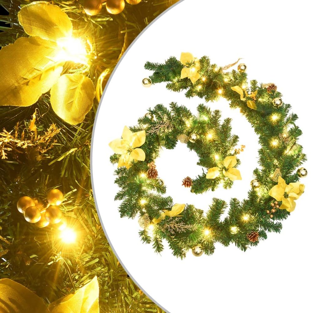CUMYZO Christmas Garland with LED Lights Green 8.9' PVC,Home & Garden Decor Seasonal & Holiday Decorations Christmas Lighting