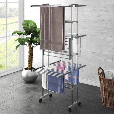 CUMYZO 3-Tier Laundry Drying Rack with Wheels Silver 23.6"x27.6"x50.8",Home & Garden Household Supplies Laundry Supplies Drying Racks & Hangers