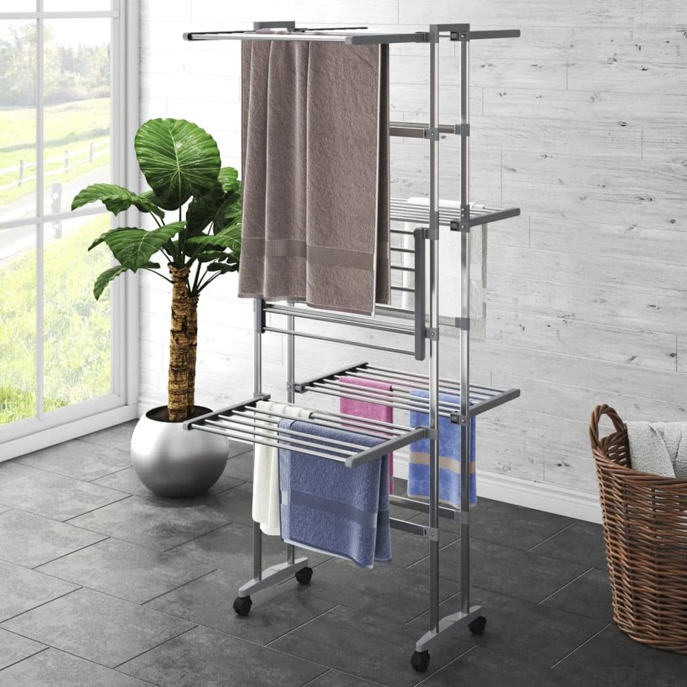 CUMYZO 3-Tier Laundry Drying Rack with Wheels Silver 23.6"x27.6"x50.8",Home & Garden Household Supplies Laundry Supplies Drying Racks & Hangers