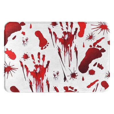 The Murder Mat Halloween Bath Bloody Footprint Bath Mat Horror Halloween Themed Bath Rug Changes Color Instantly Turns Red When Wet Non-Slip Rug Prank Blood Rug Bedroom Kitchen Rug (B)