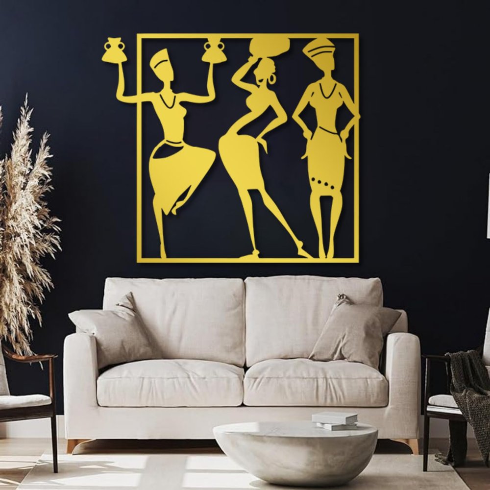 Metal Wall Art, African Women Metal Wall Decor, African American Metal Wall Art, African Women Wall Art, African American Wall Decor, African Ladies, Women Wall Hanging, Home Decor (Gold, 38"x35"|97x90cm)