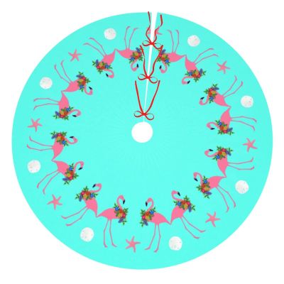 Christmas Tree Skirt Tropical Blue Flamingo Xmas Tree Skirt for Festive Holiday Party Santa Tree Mat Home New Year House Decorations Indoor Outdoor 30 Inch