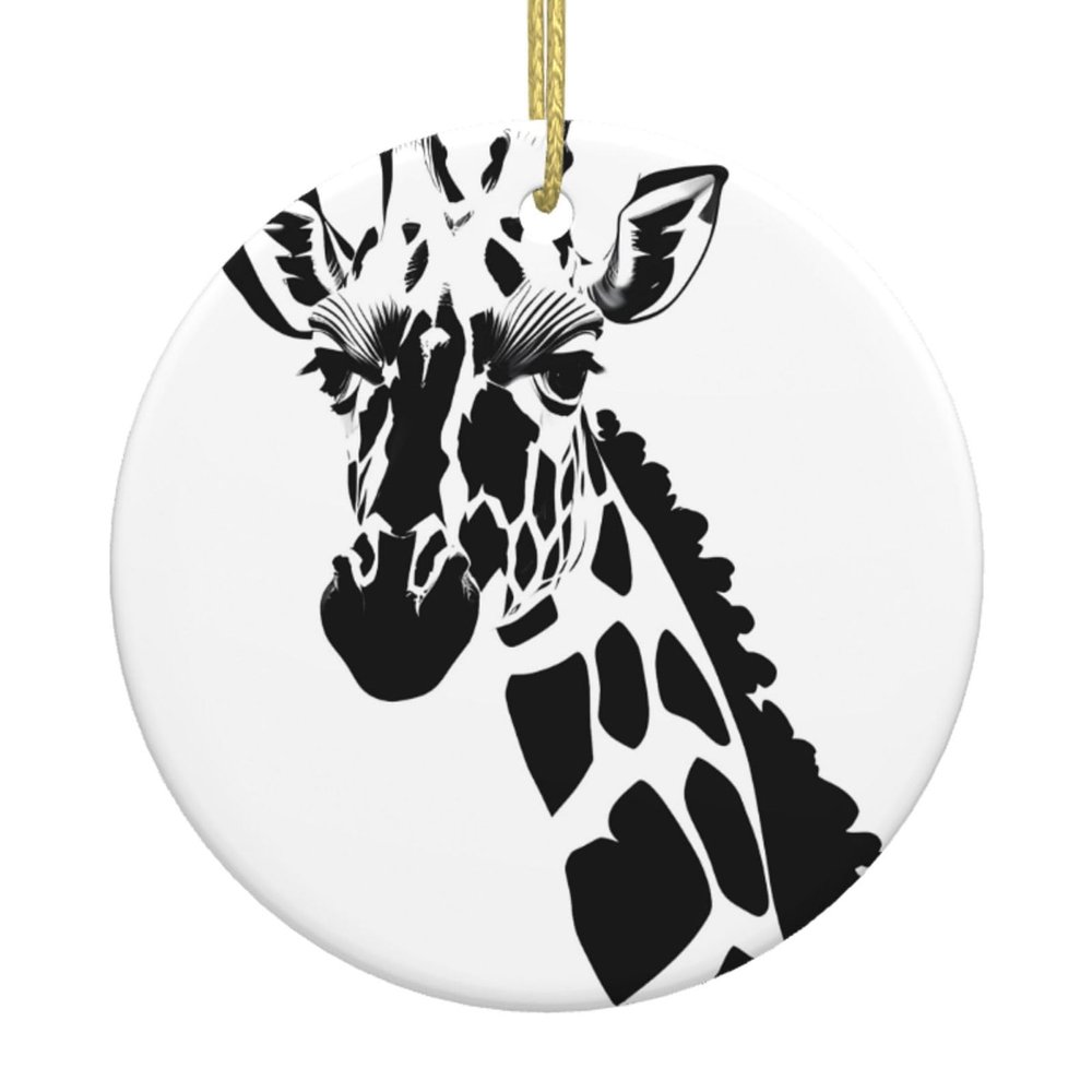 Black and White Giraffe Printed Christmas Ornament,Round Porcelain Christmas Ornaments,Christmas Tree Decorations for Home Holidays