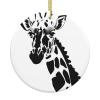 Black and White Giraffe Printed Christmas Ornament,Round Porcelain Christmas Ornaments,Christmas Tree Decorations for Home Holidays view 1
