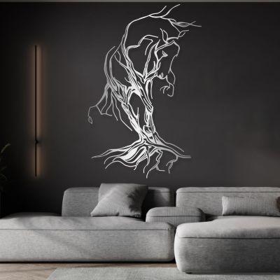 Cadeali Metal Tree Horse Wall Art, Tree Horse Metal Wall Art Decor, Horse Sign, Tree Decor, Horse Lover Gift, Farmhouse Decor, Large Horse Decor (Silver, 19"x30"/49x76cm)