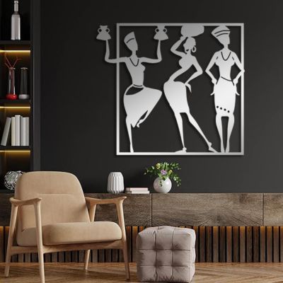 Metal Wall Art, African Women Metal Wall Decor, African American Metal Wall Art, African Women Wall Art, African American Wall Decor, African Ladies, Women Wall Hanging, Home Decor (Silver, 42"x39"|108x100cm)