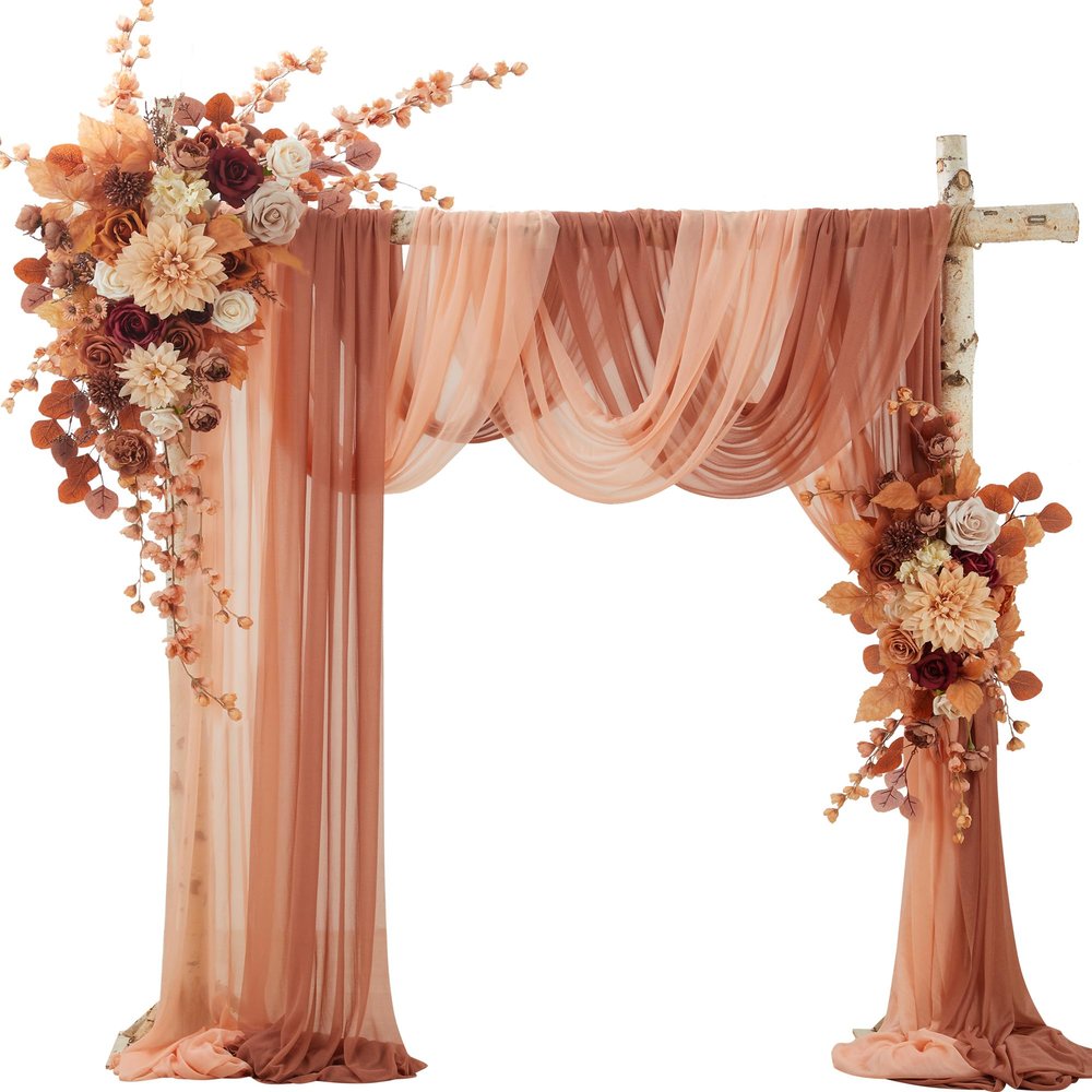 Ting's time Artificial Wedding Arch Flowers Kit(Pack of 4) 2pcs Large Artificial Flower Swags with 2pcs Draping Fabric for Wedding Party Ceremony Decoration(Burnt Orange)