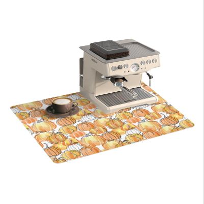 Victoroes Fall Autumn Coffee Mat, Watercolor Orange Pumpkins Thanksgiving Dish Drying Mat for Kitchen Counter Absorbent Coffee Bar Mat Hide Stain Rubber Backed Espresso Coffee Machine Mat, 12"x20"