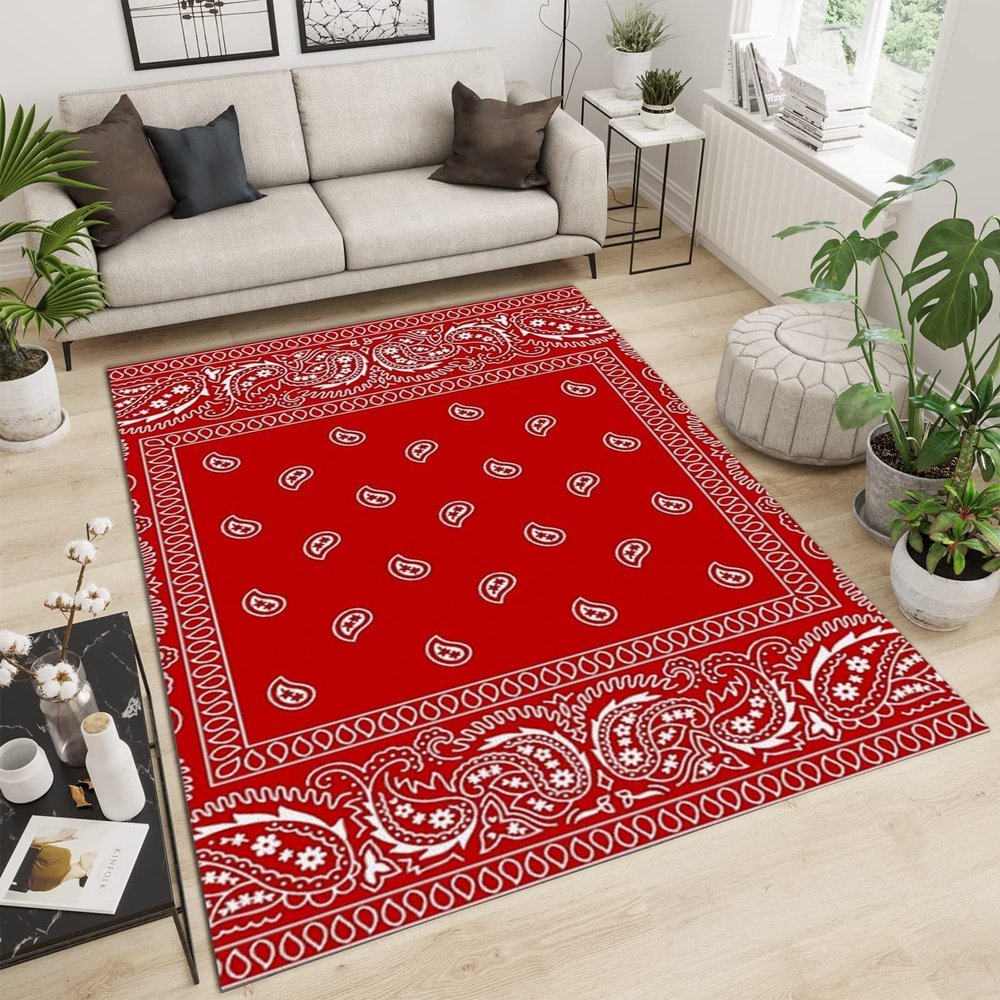 Red Damascus Style Area Rug, Cashew Nut Pattern Washable Carpet, Indoor Non-Slip Kids Rugs, Machine Washable Breathable Durable Carpet for Front Entrance Floor Decor(3.2x5ft
