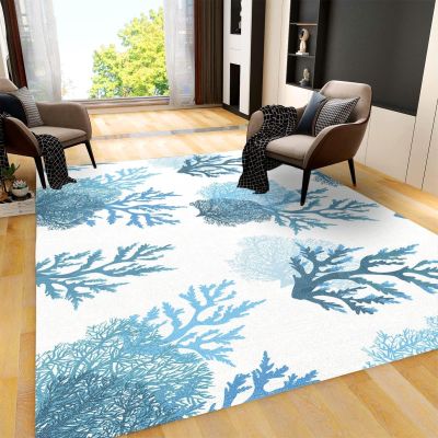 BISINA Cyan Blue Coral Area Rug, Coastal Nautical Indoor Non-Slip Kids Rugs, for Room Sofa Living Room Mat Bedroom Home Decor Floor Mats6x8ft
