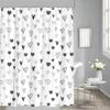 YSSFAV Black Grey Heart Shower Curtain Valentine's Day Minimalist Bathroom Decor Curtains Set with Hooks view 3