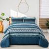 WONGS BEDDING Boho Quilt Set Full Size, Blue Bohemian Full Quilt Bedding Set, Lightweight Microfiber Bed Decor Bedspread with Pillow Shams for All Season 90"x78"(3 Pieces, Full) view 1