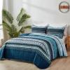 WONGS BEDDING Boho Quilt Set Full Size, Blue Bohemian Full Quilt Bedding Set, Lightweight Microfiber Bed Decor Bedspread with Pillow Shams for All Season 90"x78"(3 Pieces, Full) view 2