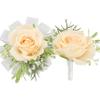 AWARDSEN Champagne Corsage,Champagne Pocket Boutonniere,2pcs Prom Corsage and Boutonniere Set,Silk Boutonniere for Men,Wedding Prom Graduate Decor view 1