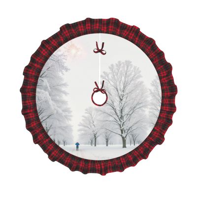 Trees On Snowy Days Print Christmas Tree Skirt Red Black Plaid Border Xmas Tree Skirt Holiday New Year Party Christmas Party Decor. 30 in 36 in 48 in